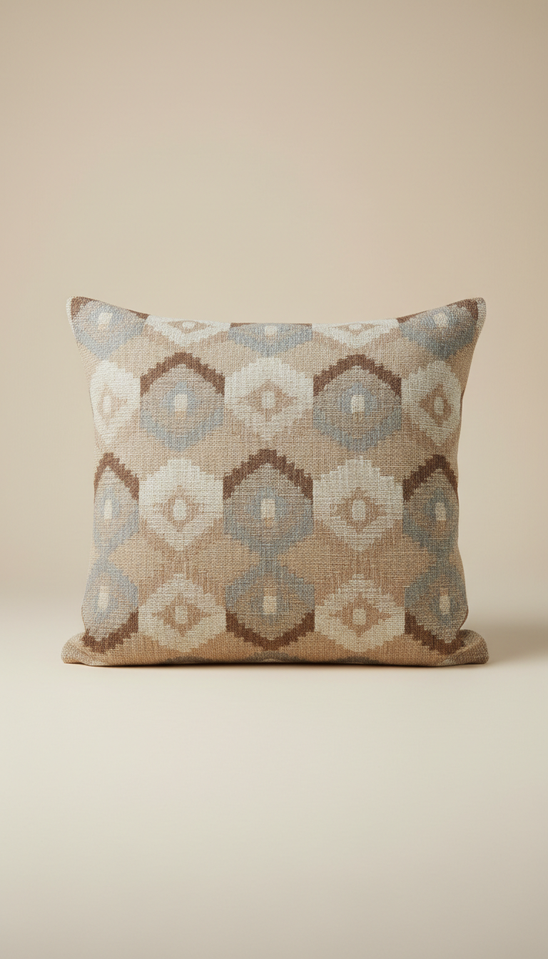 Clay Beige Geometric Linen Cushion