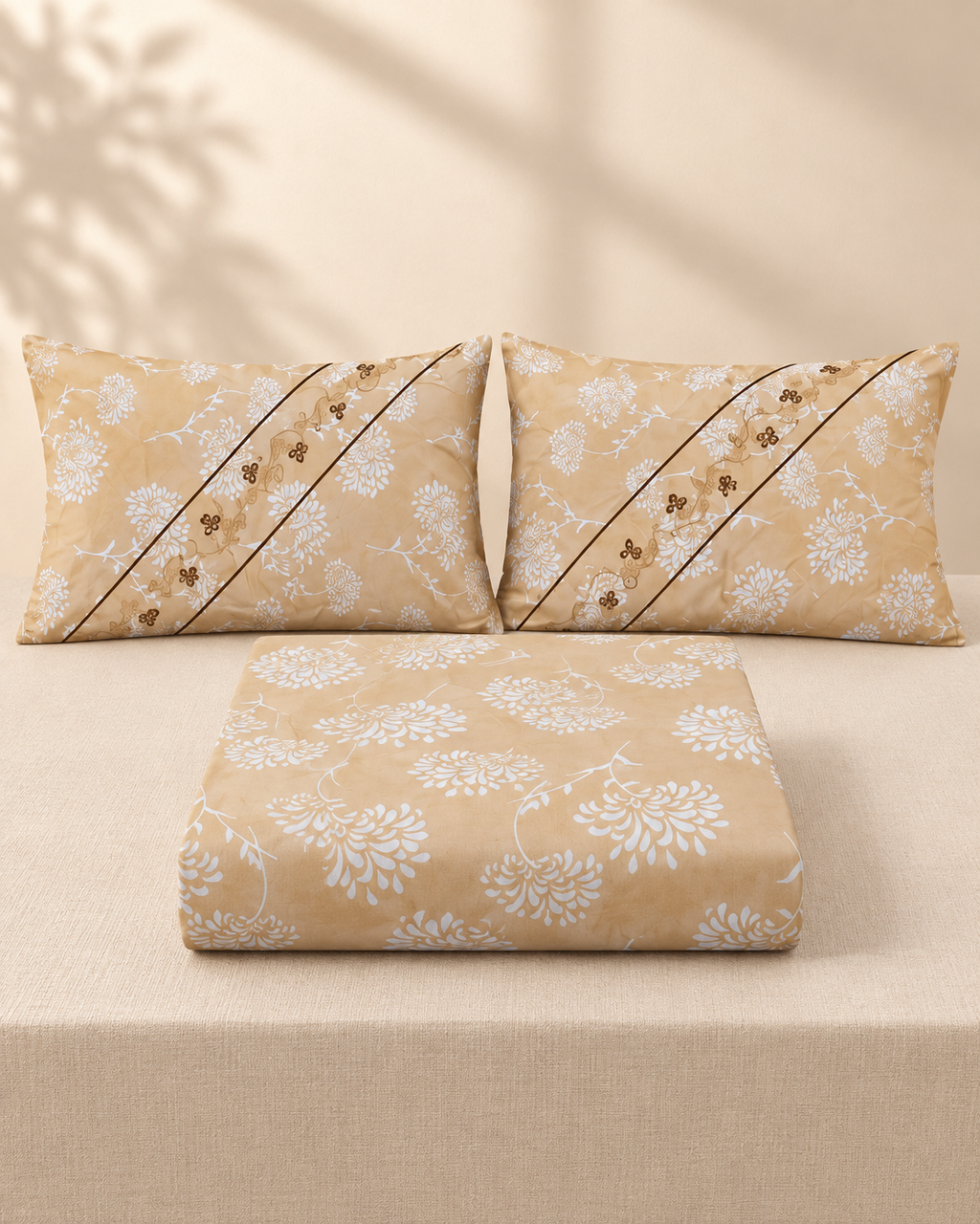 Premium Beige Floral Bedsheet Set