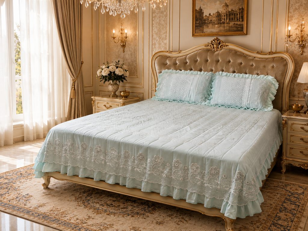 Royal Mint Embroidered Luxury Bedsheet Set